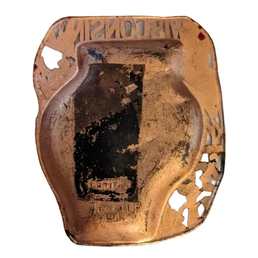 Vintage Wisconsin souvenir metal trinket dish‎